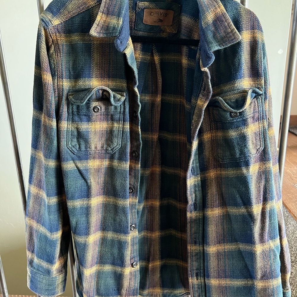 Orvis Blue and Yellow Plaid Shirt
